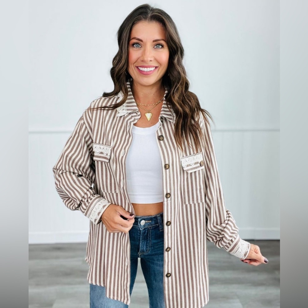 Striped button down top